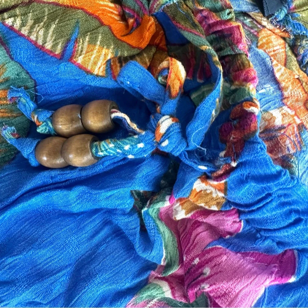 Rachel Roy Boho Pants Women Size XL Wide Leg Blue Tropical Pull On - Picture 3 of 11